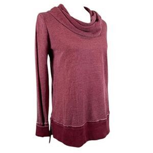 NWT Lucky Brand French Terry Brushed Long Sleeve Cowl Neck Tunic Burgundy Small